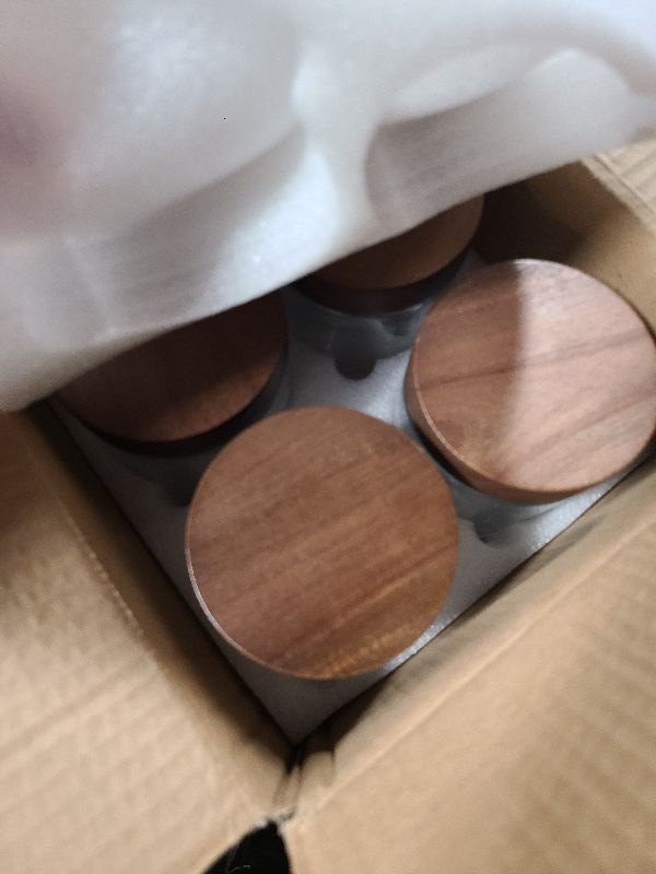 Photo 1 of 16oz 4 Pack Glass Mason Jars Overnight Oats Containers with Acacia Wood Lid