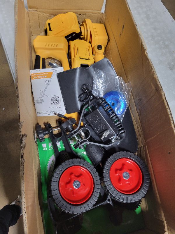 Photo 1 of 2026 New 30000 RPM Brushless Cordless Weed Wacker with Wheels, 12-Inch Battery Powered Electric Weed Eater, 4-in-1 Grass Trimmer, Brush Cutter, Stringless Weed Trimmer & Lawn Edger (1, Yellow)