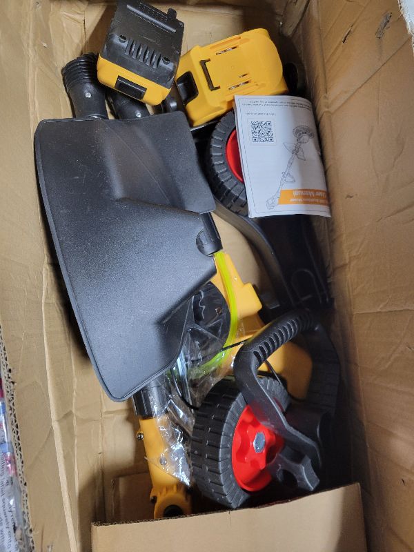 Photo 1 of 2026 New 30000 RPM Brushless Cordless Weed Wacker with Wheels, 12-Inch Battery Powered Electric Weed Eater, 4-in-1 Grass Trimmer, Brush Cutter, Stringless Weed Trimmer & Lawn Edger (1, Yellow)