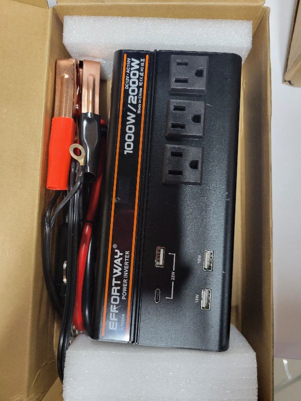 Photo 1 of 1000 watt Power Inverter for Vehicles 12V to 110V/120V Converter 2000 watt Peak with 3 AC Out, 3 USB,Type-C Charger,and Cigarette Lighter Ports for Smartphones Laptops Tablets