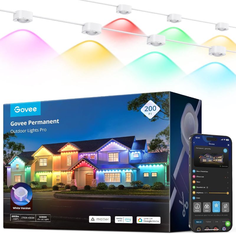 View 5 of Govee Permanent Outdoor Lights Pro, 200ft with 120 RGBIC LED Lights, White