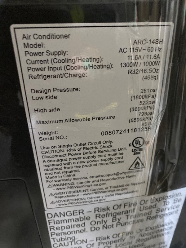 Photo 1 of Whynter 14,000 BTU Portable Air Conditioner