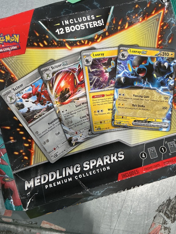 View 2 of [Open Packs] Pokemon TCG: Medding Sparks Premium Collection Box: 12 Booster Packs, 4 Foils, Oversized Card + Promo Digital Code Card