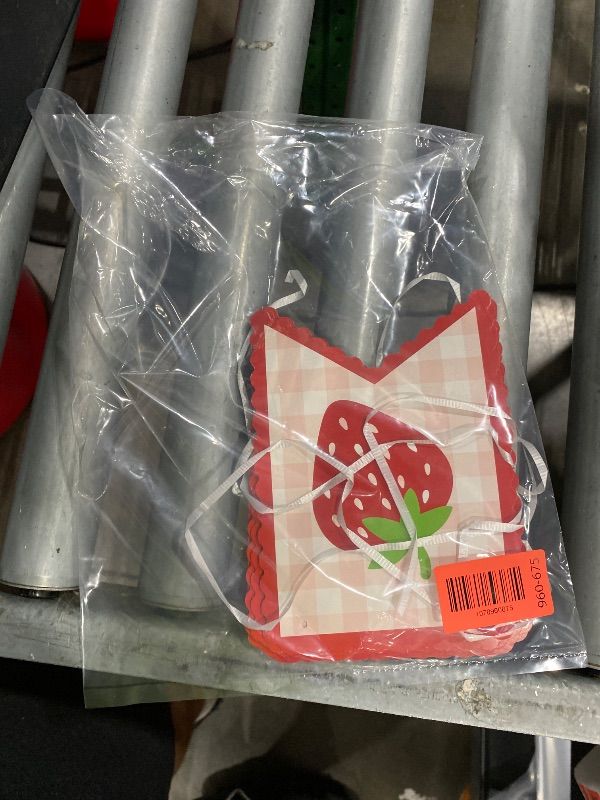 View 2 of [Missing Pieces] Berry Sweet One Birthday Banner Girl 1st Strawberry Party Decoration Red Pink Gingham Hanging Supplies