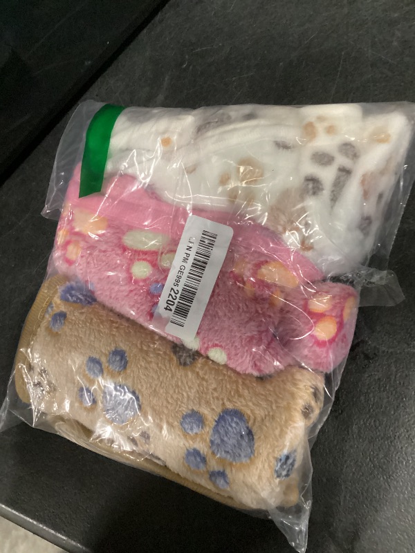 Photo 1 of SORKUT 1 Pack 3 Puppy Dog Blankets Super Soft Warm Sleep Mat Fluffy Premium Fleece Pet Blanket Flannel Throw for Dog Puppy Cat - Paw Print Beige/Pink/Brown Small(23"x15")