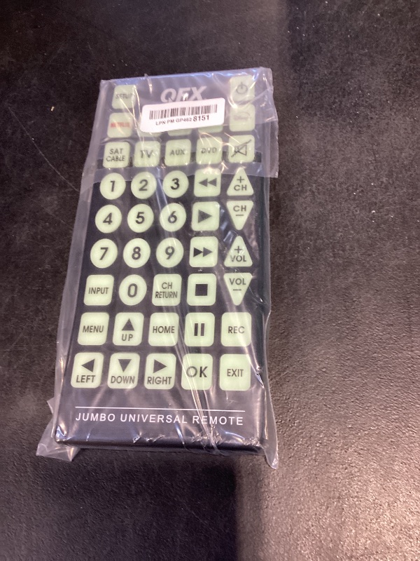 Photo 1 of QFX REM-115 8 in 1 Large Jumbo Universal Remote Control for RCA, Sony, Philips, Samsung, GE, Zenith, Panasonic, Sharp, Toshiba, Daewoo, Hitachi, Sanyo, LG, JVC, Mitsubishi, Emerson, Magnavox