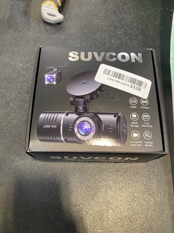 Photo 1 of SUVCON 3-Channel Dash Cam - 1296P, Front/Rear/Inside, 32GB Card