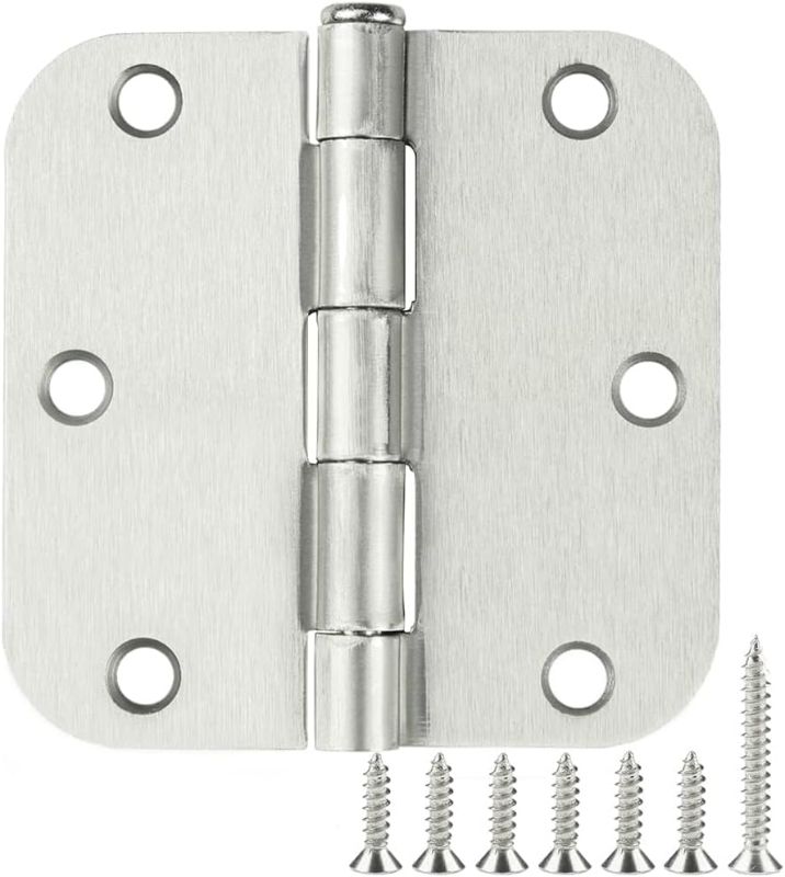 Photo 1 of 30 Pack Rounded Satin Door Hinges Brushed Nickel 3.5 Inch Interior 3 1/2 Inch 5/8" Radius Corners Iron Bifold Silver Residential Bed Room Hinge for Doors Hardware Controls House Decor Accessories