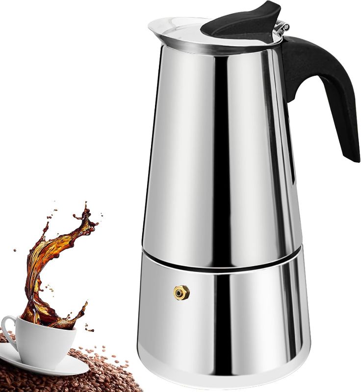 Photo 1 of 9 Cup Stovetop Espresso Maker Stainless Steel Moka Pot Stove Top Percolator Italian Coffee Makers Capable Mocha Greca Machine Cafe Classic Induction Cookers for Home and Camping 450ml 15oz