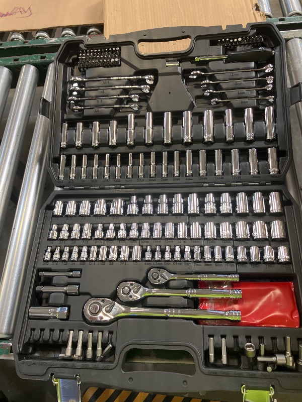 Photo 1 of Amazon Basics 201-Piece Mechanic's Socket Tool Set With Case, SAE and Metric Sizes, Chrome-Vanadium Steel, Portable