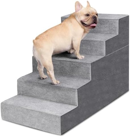Photo 1 of Heeyoo Dog Stairs for Small Dogs,5-Step Dog Steps for High Bed and Couch, High-Density Foam Pet Steps with Supporting Board, Non-Slip Removable Washable Cover, Grey