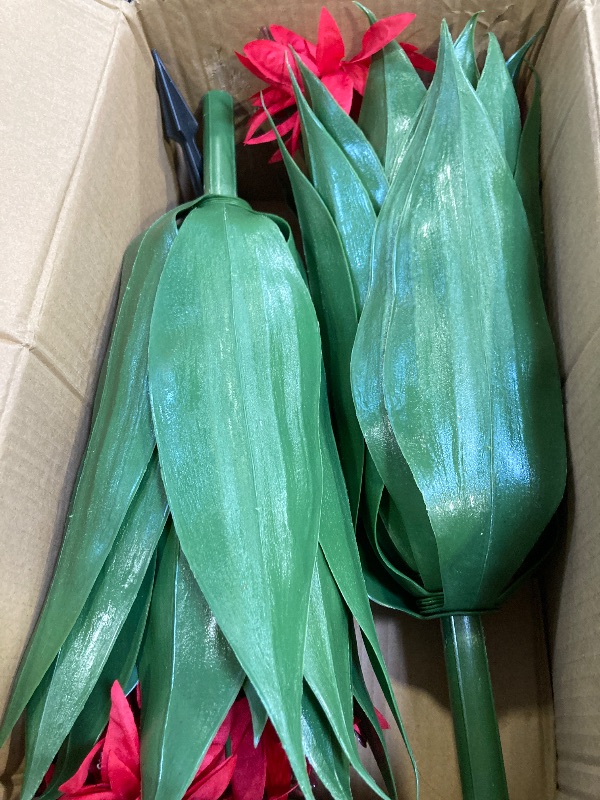 Photo 1 of Culudea Agave Topiary Trees with Red Flowers, Set of 2, 27" H