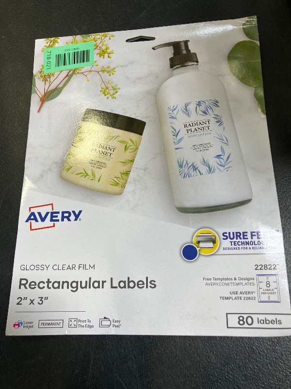 Photo 1 of Avery Printable Labels, 2" x 3", Glossy Clear, 80 Labels