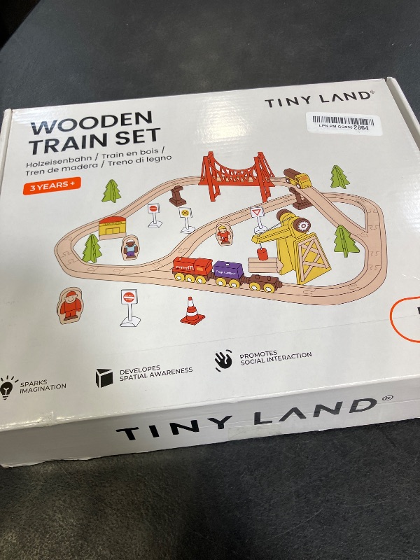 Photo 1 of Tiny Land 55PCS Wooden Train Set with Crane