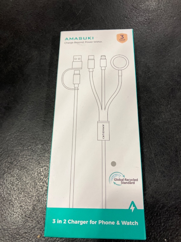 Photo 1 of Amasuki 3-in-2 Multi Charging Cable - Grey, 4ft