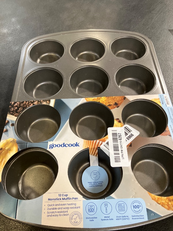 Photo 1 of GoodCook Nonstick Muffin Pan, 12 Cup, Gray