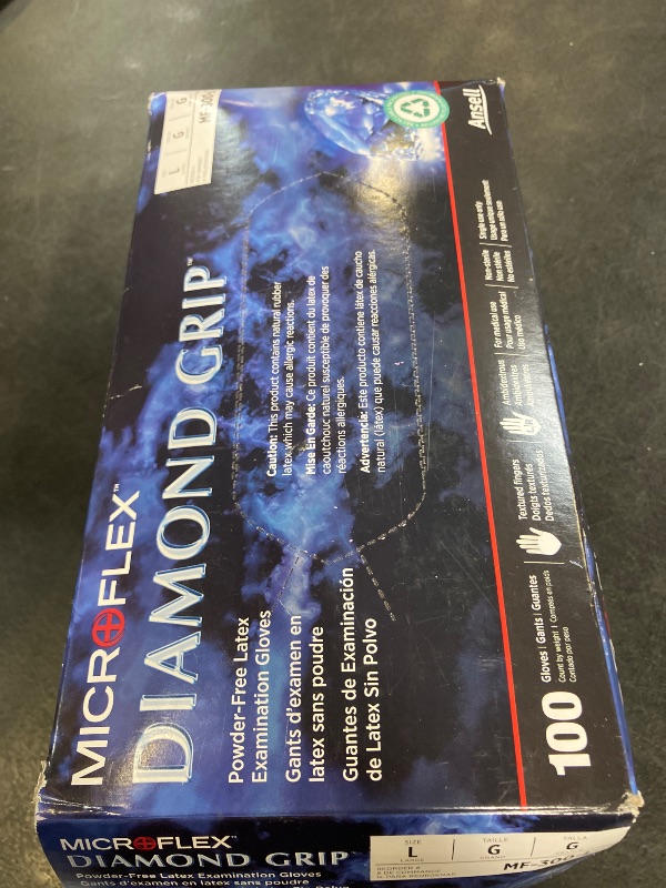Photo 1 of Ansell MICROFLEX Diamond Grip MF-300 Disposable Latex Gloves for Automotive, Healthcare, Machinery Industries - Large, Natural (Box of 100)