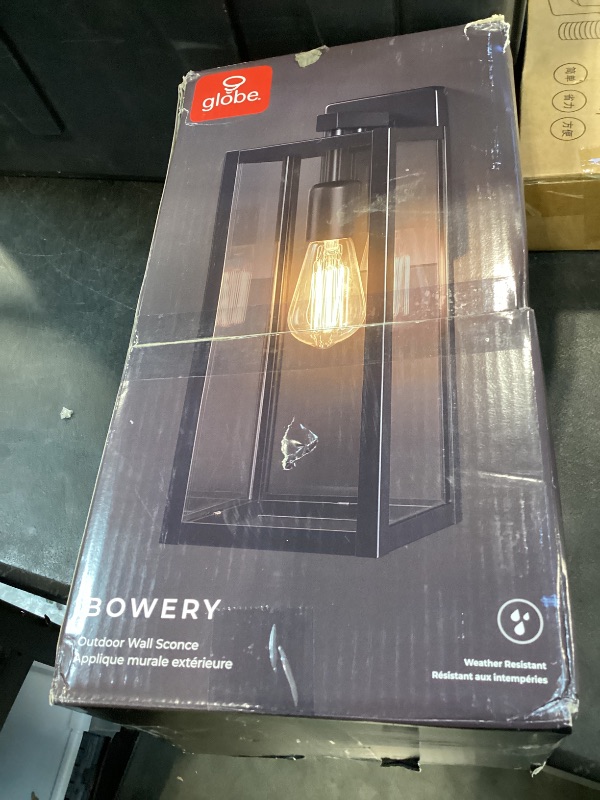 View 2 of Globe Electric 1-Light Outdoor Wall Sconce, Matte Black, Clear Glass