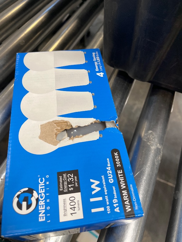 Photo 1 of Energetic LED GU24 Light Bulb, A19 Shape 100 Watt Equivalent (11W), 3000K Warm White, 1400 Lumens High Output, Non-Dimmable, 2 Pin LED Light Bulb, ETL Listed, 4 Packs