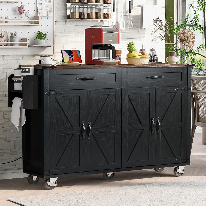 Photo 1 of Trygoal 53.5" Large Kitchen Island with Storage & Power Outlet, black box 1 of 2 missing box 2 of 2