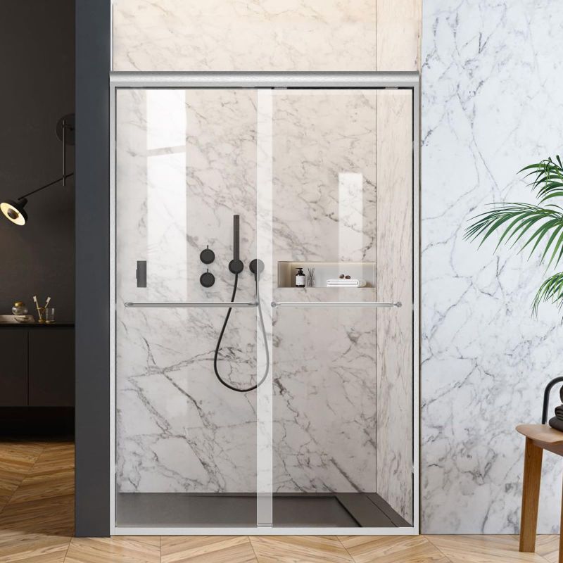 Photo 1 of AquivaCoast Shower Door 56-60 in. W x 72 in. H Semi-Frameless Double Sliding Glass Shower Door, 1/4" (6mm) Clear Tempered Glass, Bypass Shower Enclosure, Brushed Nickel