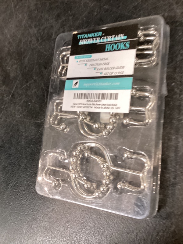 Photo 1 of Titanker Shower Curtain Hooks Rings, Rust Resistant Metal Double Glide Shower Hooks Rings for Bathroom Shower Rods Curtains, Set of 12 Hooks - Nickel