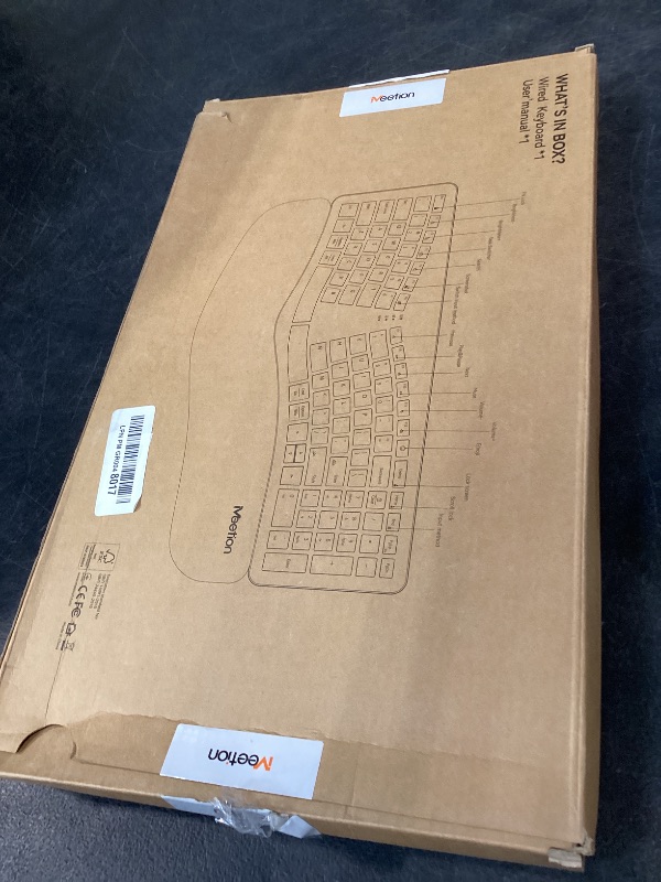 Photo 1 of MEETION Wired Ergonomic Keyboard, 7 Colors Transparent Backlit, 4 Brightness, 1 RGB Breathing Backlit, Comfortable Wrist Rest Cushion, USB-A/USB-C Adapter Ergo Keyboard for Windows Mac Computer Laptop