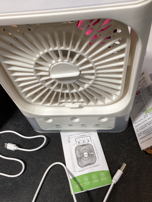 Photo 1 of Portable Air Conditioners, 2000mAh Rechargeable Mini Air Cooler Fans, 500ML Personal Portable AC Unit with 3 Speed, 2 Spray, 7 Color, 3 Timer, Small Desktop Cooling Fan for Bedroom Office (White)