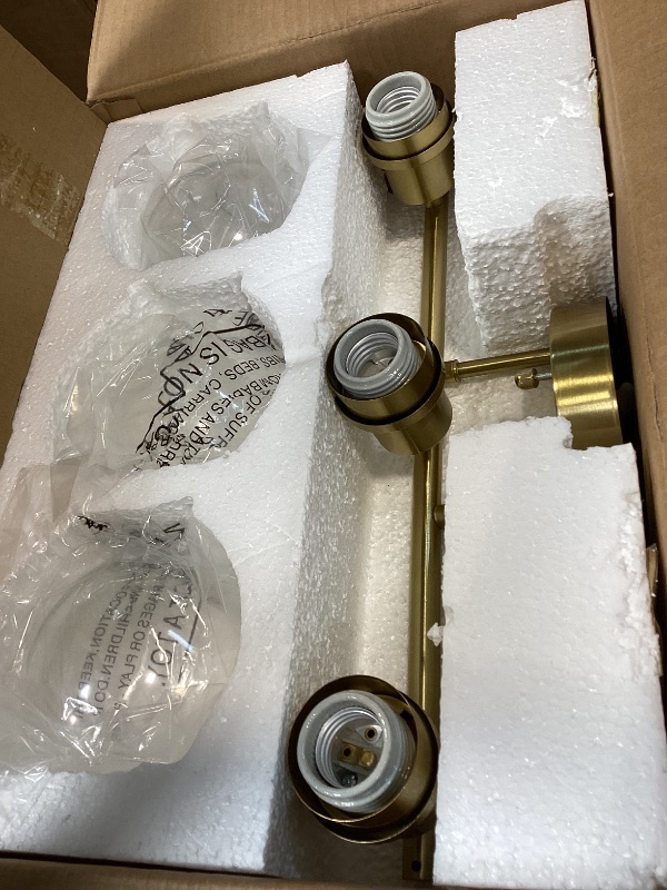 Photo 1 of Indoi 3-Light Bathroom Light Fixtures, Brushed Gold Modern Vanity Lights Over Mirror with Clear Glass Globe Shade, Bathroom Wall Sconces for Mirror Kitchen Living Room Hallway Cabinet Bedroom Porch