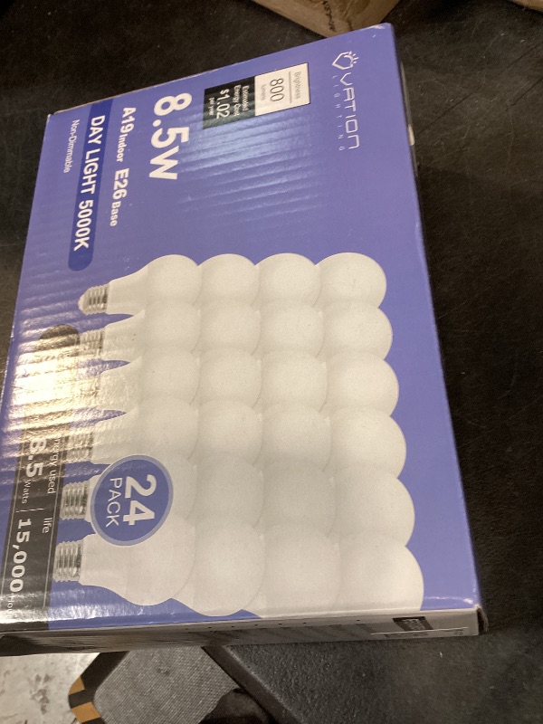 Photo 1 of VATION LIGHTING 24 Pack A19 LED Light Bulb Daylight 5000K LED Bulbs, 60 Watt Equivalent, Efficient 8.5 Watt, 800 Lumens, E26 Medium Base, Non-Dimmable, ETL/UL Listed