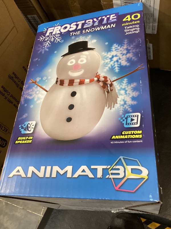 Photo 1 of FrostByte Talking Animated Snowman with Built in Projector & Speaker, Moving Mouth, Light Up Face, Plug & Play Christmas Holiday Decoration