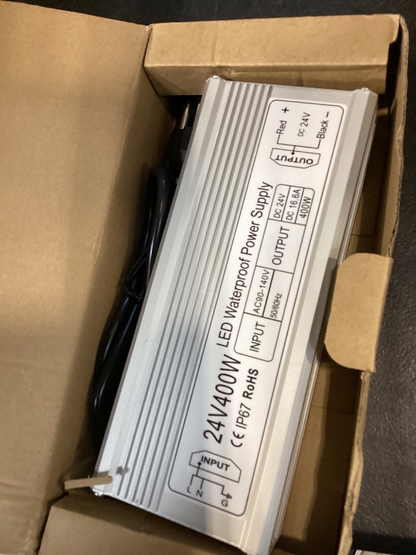 Photo 1 of LED Driver 400W 24V Power Supply, IP67 Waterproof Low Voltage Transformer, AC 90-140V to DC 24V 16.6A Converter for Outdoor Landscape Lighting, LED Strip Lights, 3-Prong Plug with 3.3FT Cable