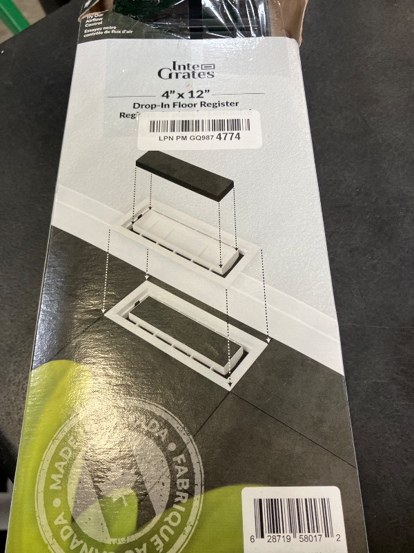 Photo 1 of Inte-Grates Drop-in Matching Floor Register - 4x12 Inch Floor Vent Cover, Fits 4"x12" Floor Vent Opening, Matching Flooring Insert Tray, Airflow Control Lever, Textured White (IGFPD412-WH)