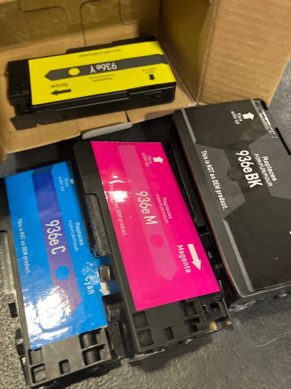 Photo 1 of 936e Ink Cartridges Compatible Replacement for HP 936 XL 936XL Combo Fit for OfficeJet 9122e Pro 9120 9120e 9125 9110b 9120b 9130b Wide Format 9730e 9730 Printer with V26.2.1 Chips ( CYMK, 4 Packs )