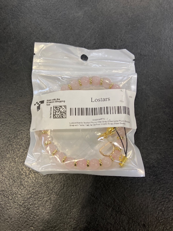 Photo 1 of Lostars Marble Beaded Phone Wrist Strap - Rose Quartz