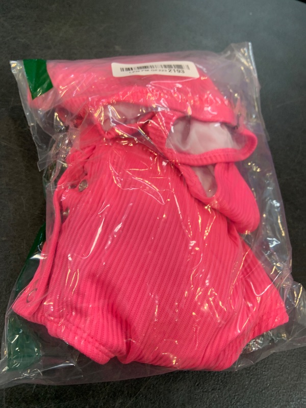 Photo 1 of Aqua Eve Women High Waisted Bikini Set Racerback Swimsuit Two Piece Bathing Suit High Neck Swimwear Button-Hot Pink S