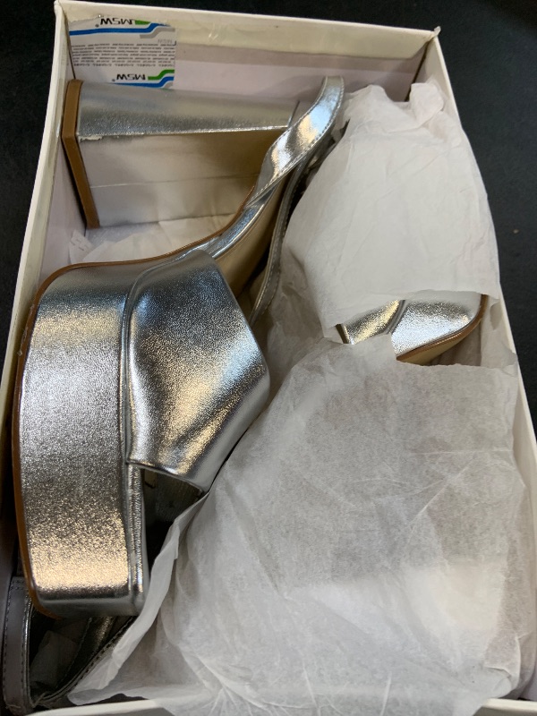 Photo 1 of Platform Heels for Women Chunky Heel Open Toe Ankle Strap Sandals,Silver,11