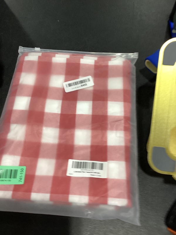 Photo 1 of LOSIVISHE Red and White Gingham Tablecloth, 60" Round