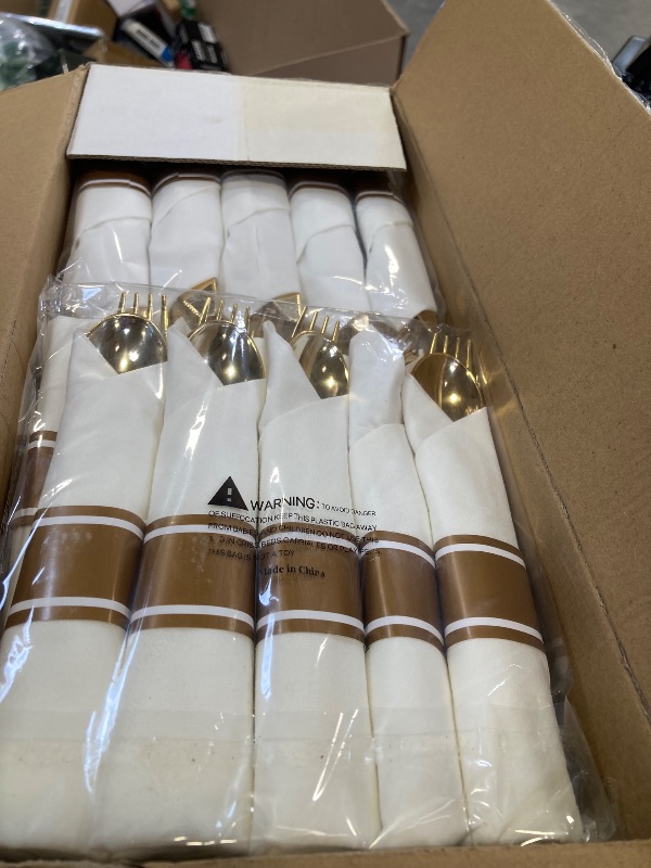 Photo 1 of WDF Partyware Black and Gold Disposable Plates and Cutlery Set (350-Piece)
