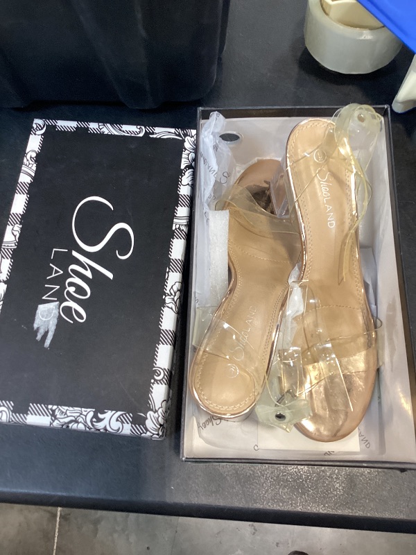Photo 1 of Shoe Land Women's Low Heels – 2.75 Inch Chunky Block Heeled Sandals | Clear Sandals, Open Toe Dressy Short Heels with Ankle Strap for Wedding, Prom & Party, ClearRosegold, Size 9.0, SL-Amaya