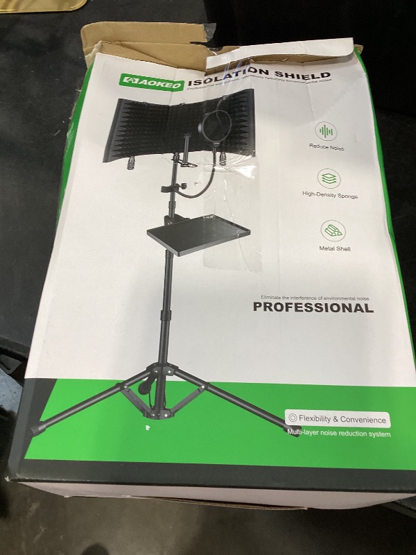 Photo 1 of Professional Studio Recording Microphone Isolation Shield, Pop Filter,High density absorbent foam is used to filter vocal. Suitable for Blue Yeti and other condenser microphones (AO-504 With Stand)