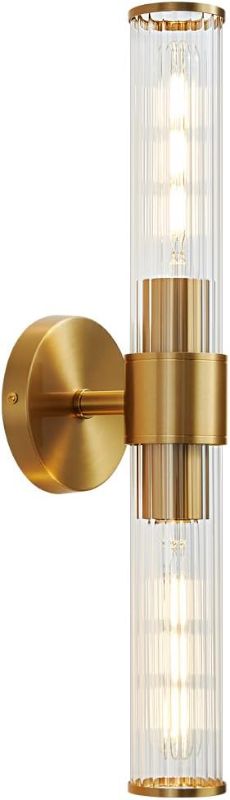 Photo 1 of Hardwired Gold Bathroom Vanity Light Threaded Glass Wall Sconce