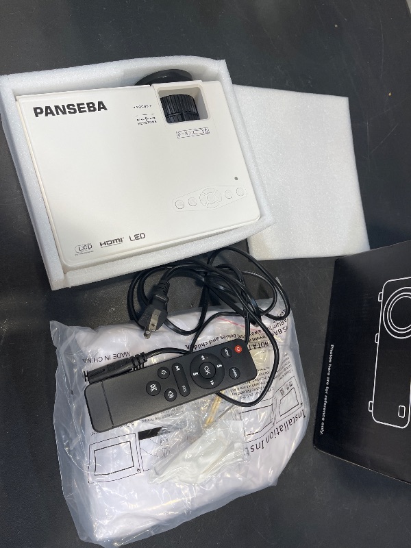 Photo 1 of PANSEBA 1080P Mini Projector with Screen, Portable Home Theater Movie Projector with Two-Way Bluetooth, HDMI/USB Input for Smartphone/TV Stick, Ideal for Indoor & Outdoor Use, White