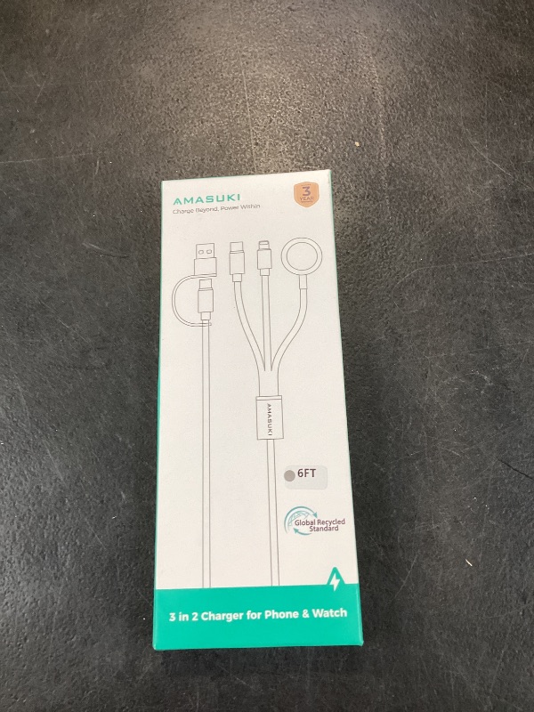 Photo 1 of Amasuki 3-in-2 USB-C Charging Cable, Grey, 6ft