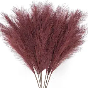 Photo 1 of ZIFTY Faux Pampas Grass Decor 38" 7PCS Handmade Boho Decor Burgundy Red | Hand Bundled Tall Fluffy No Shedding Faux Stems For Boho Home Decor Wedding Flexible Vase Filler Adapts To All Vase Sizes
