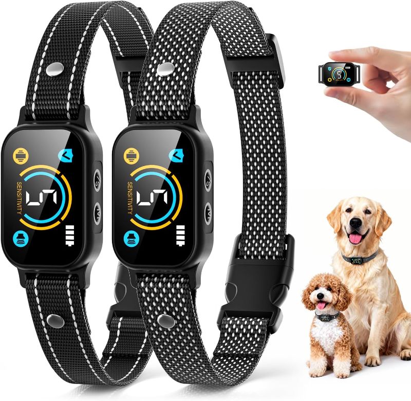 Photo 1 of 2 Pack Bark Collar, Smart Dog Bark Collar for Large Medium Small Dogs, Rechargeable Ultra-Light Training Collar with Beep Vibration, Anti Barking Device with 5-Level Sensitivity (Black)