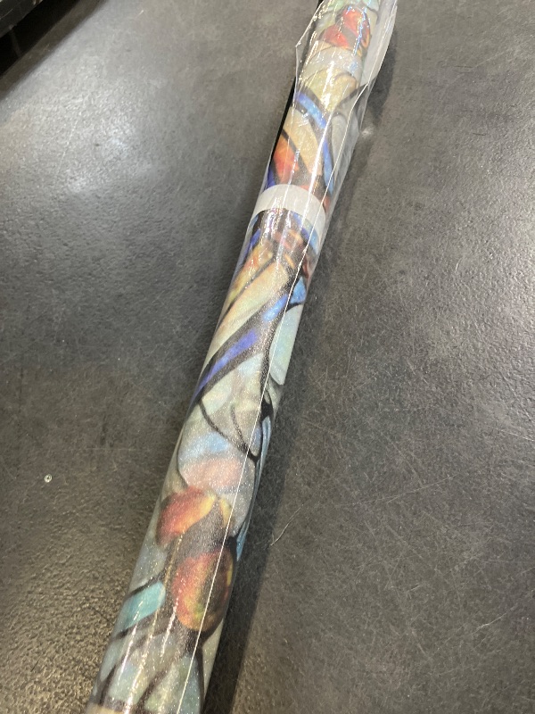 View 2 of KKYEJLQYI Vintage Stained Glass Window Film, Adhesive-Free, 17.5x39.4 inches