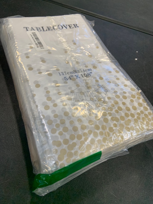View 2 of Tudomro 16 Pack White and Gold Plastic Tablecloths with Satin Runners