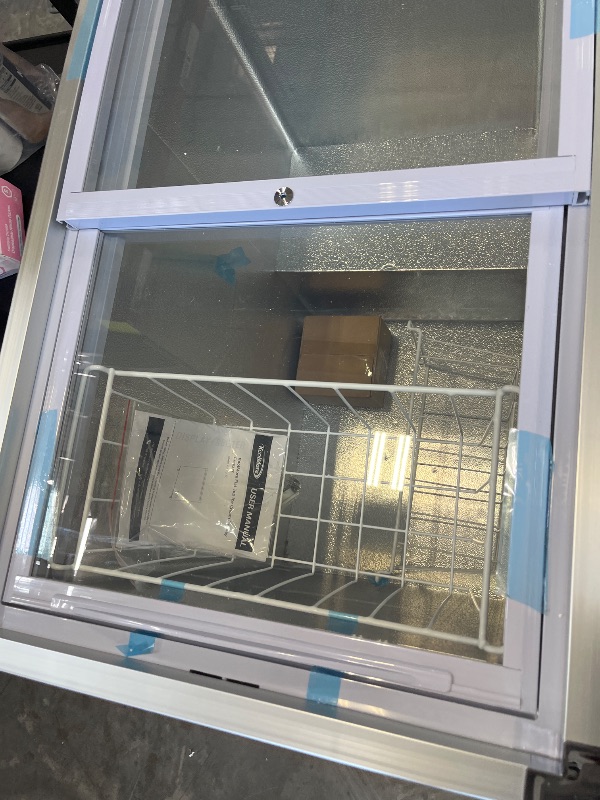 Photo 1 of KoolMore 33 in. Flat?Top Ice Cream Display Freezer, 7 Cu. Ft. Commercial Chest Freezer with Sliding Glass Doors, ETL Listed in White---the item works fine ----THERE IS SOME COSMETIC DAMAGE TO THE CORNER OF THE FREEZER
