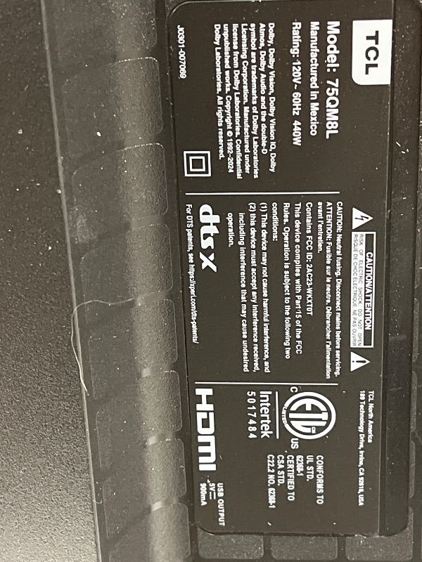 Photo 1 of TCL 75 Inch QM8L QLED Smart TV